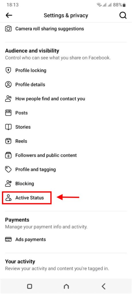 Hiding Active Status on Facebook Mobile App