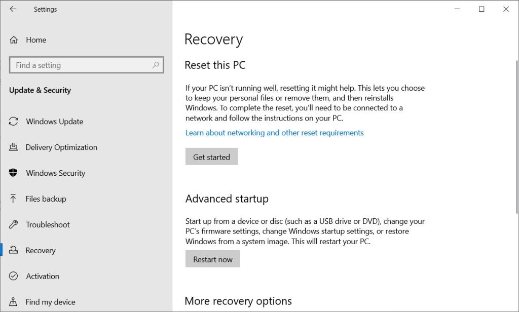 Reset and Reinstall Windows 10