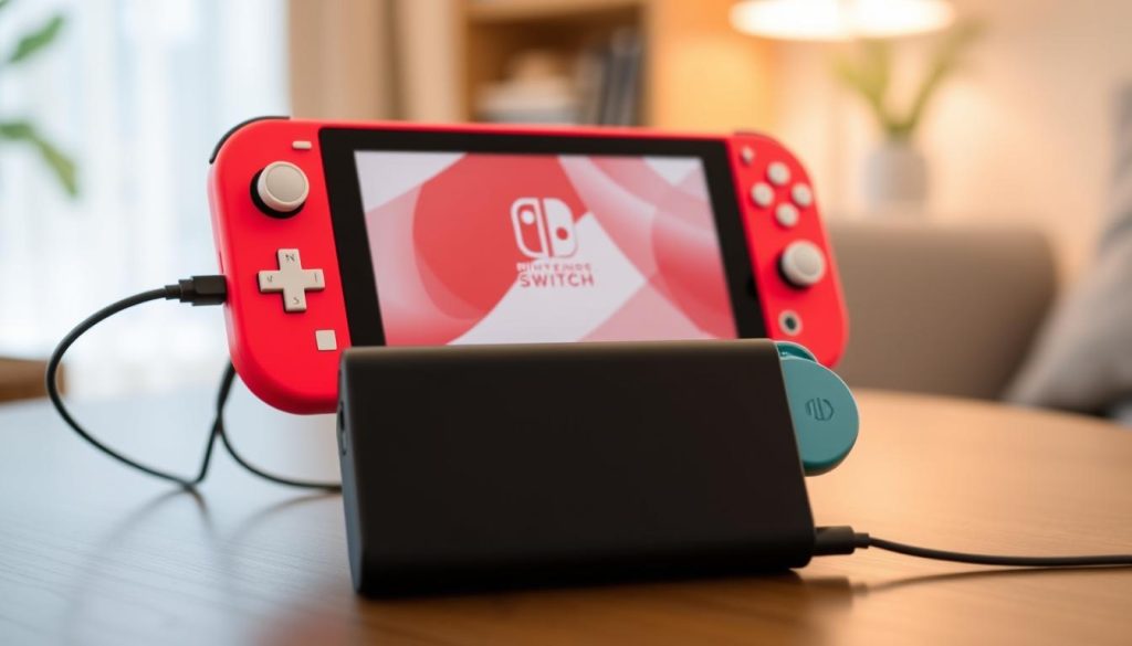 Nintendo Switch Lite charging with a power bank